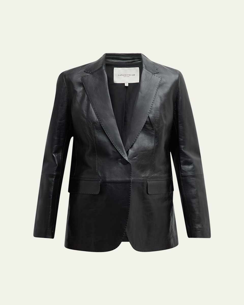 Nappa Leather Flap Pocket Single-Button Blazer